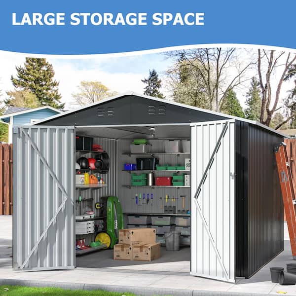 VIWAT 10 ft. W x 9 ft. D Metal Outdoor Storage Shed with Lockable