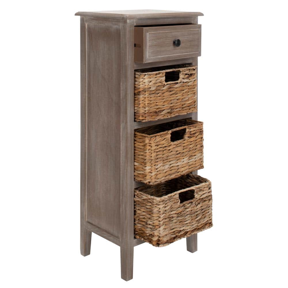 Transitional Michaela Rectangular Wooden Side Table with 4 Basket Drawers - Vintage White