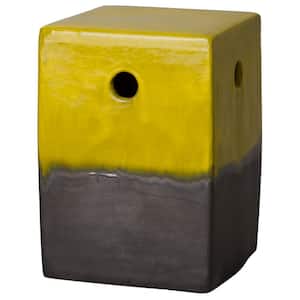 18 in. Mustard Yellow and Matte Black Square Ceramic Stone Stool