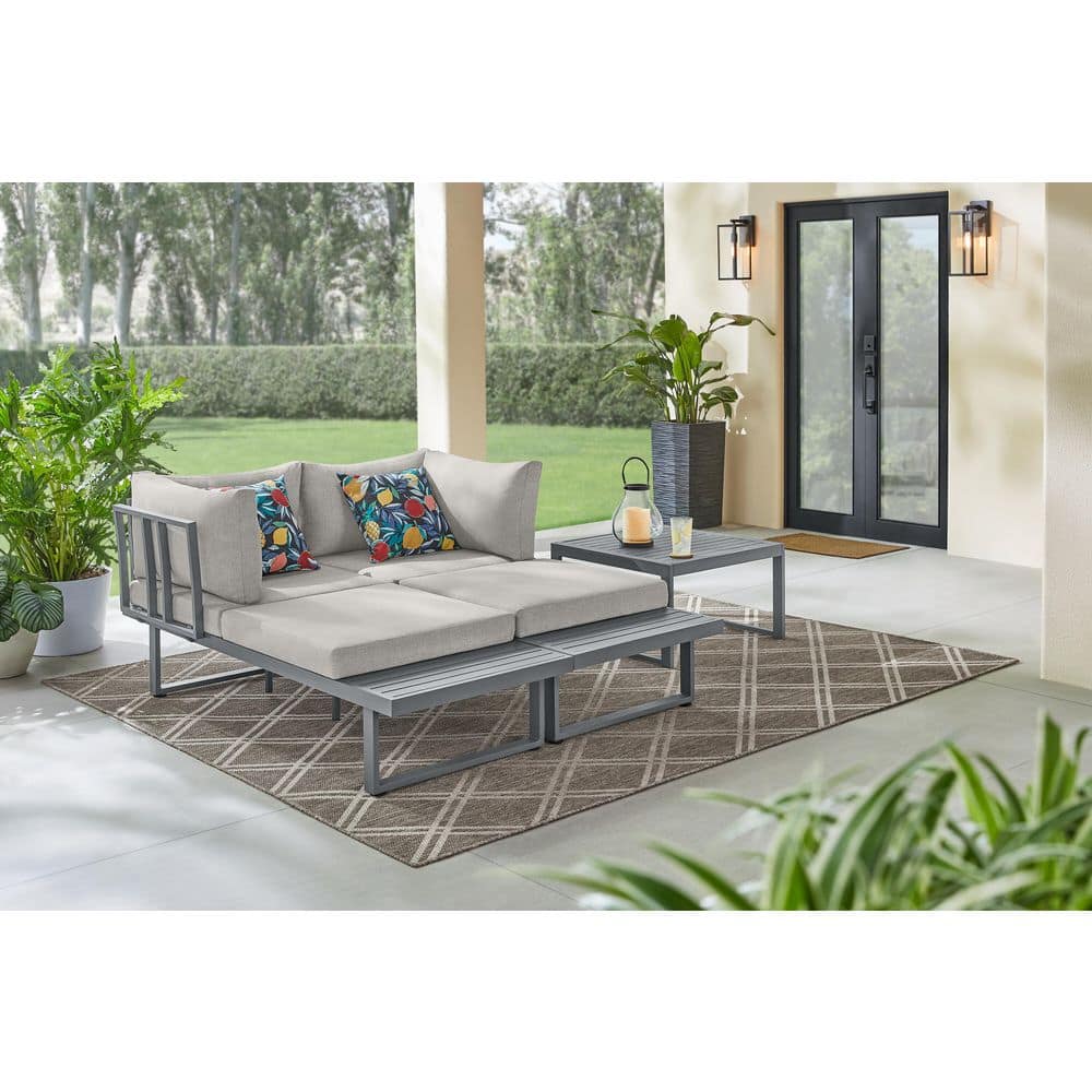 Creekfield 3-Piece Aluminum Outdoor Modular Sectional with CushionGuard Stone Gray Cushions - Thumbnail 4