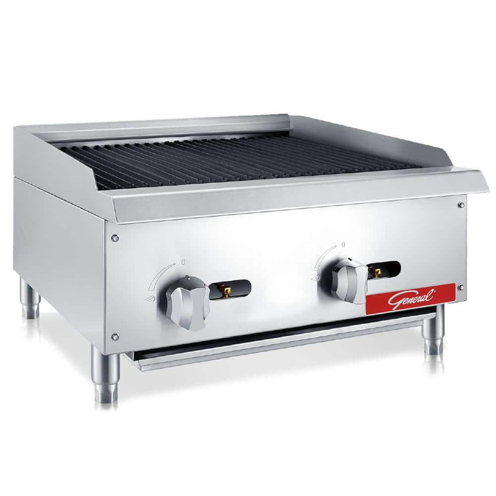 Lava Rock Charbroiler, 2 Burners, 70,000 BTU&#39;s, 24 in. Stainless Steel