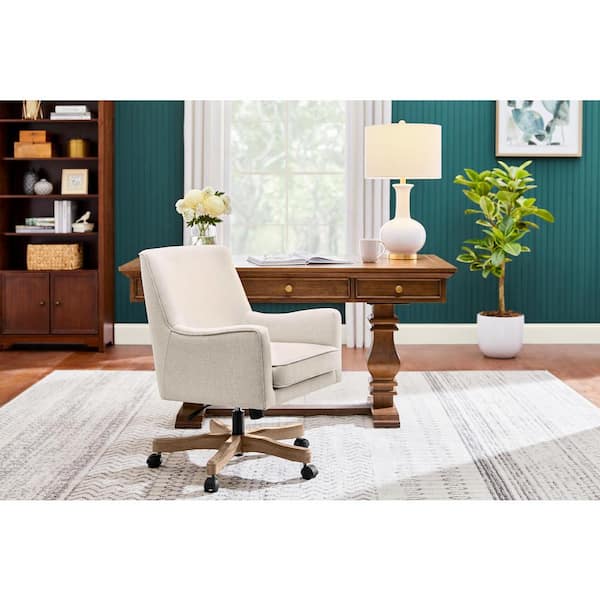 Home Decorators Collection Cosgrove Biscuit Beige Upholstered Office Chair with Arms and Adjustable Wood Base