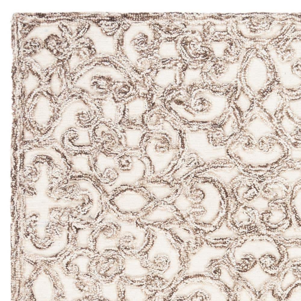 Ivory and Brown Hand-Tufted Wool Area Rug 3' x 5'