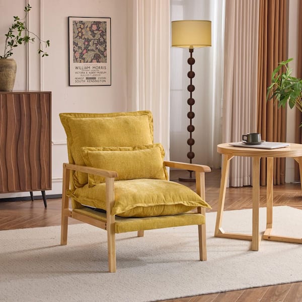 Karl home Yellow Chenille Arm Chair with Cushion