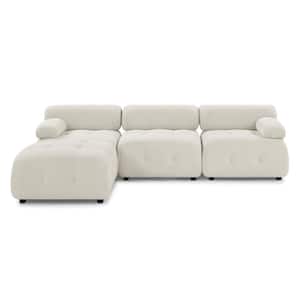 4-Pcs Modern Solid Wood Velvet L Shaped Button Tufted Modular Sectional Sofa in. Beige