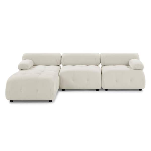 ANGELES HOME 4-Pcs Modern Solid Wood Velvet L Shaped Button Tufted Modular Sectional Sofa in. Beige