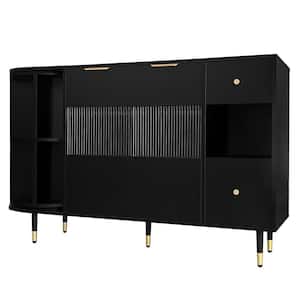 Black MDF 51.1 in Buffet Storage Cabinet Sideboards with Glass Door Drawers and Rotating Shelf