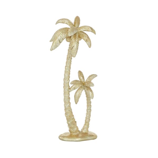 Litton Lane 5 in. x 16 in. Gold Polyresin Palm Tree Sculpture
