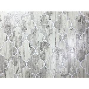 Birch Wood Gray Arabesque Waterjet Mosaic 4 in. x 5.5 in. Matte Glass Decorative Wall Tile (0.51 Sq. ft.)