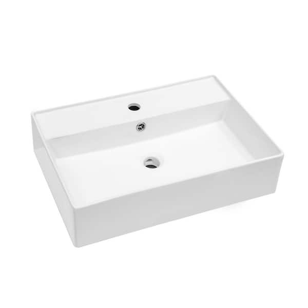 24 in. Rectangular Vitreous China Wall-Mounted Bathroom Sink in White with Faucet Hole