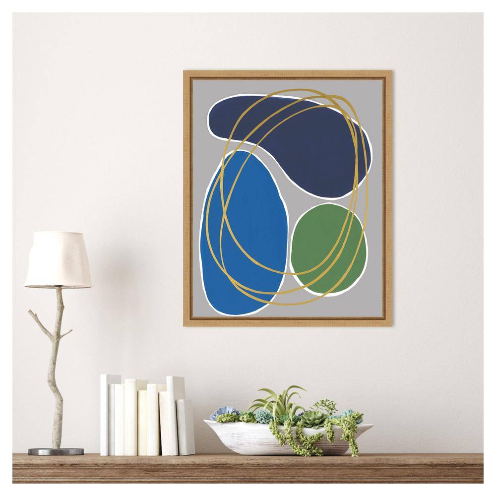 Modern Sense II Blue Green Abstract Canvas Wall Art with Maple Frame