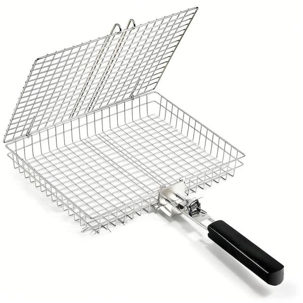 12 in. x 9.5 in. Stainless Steel Grill Basket with Handle for Outdoor Grilling, Meat, Fish and Vegetables (1-Pack)