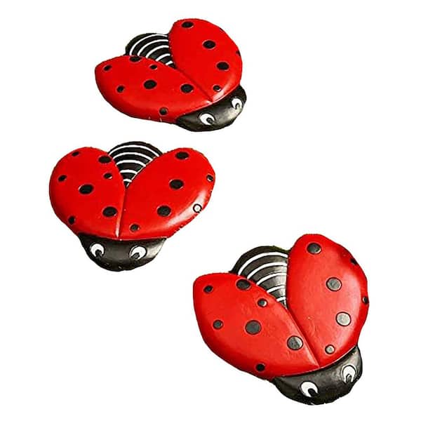 8in. x 7.75in. x 0.2in. Ladybug Shape Red Finished Resin Boxed Garden Landscape Stepping Stones 3 Pieces