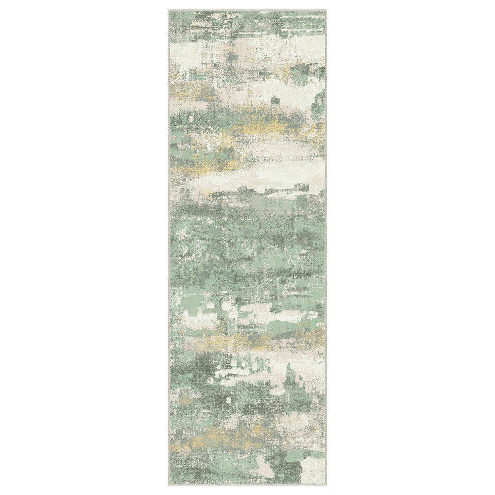 Limlok Zephyr Machine Washable Light Green 2 ft. x 6 ft. Modern ...