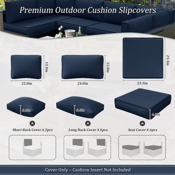 14-Piece Patio Cushion Covers Replacement with Zipper for Sectional Sofa Set, Slipcovers for Outdoor Cushions Navy Blue