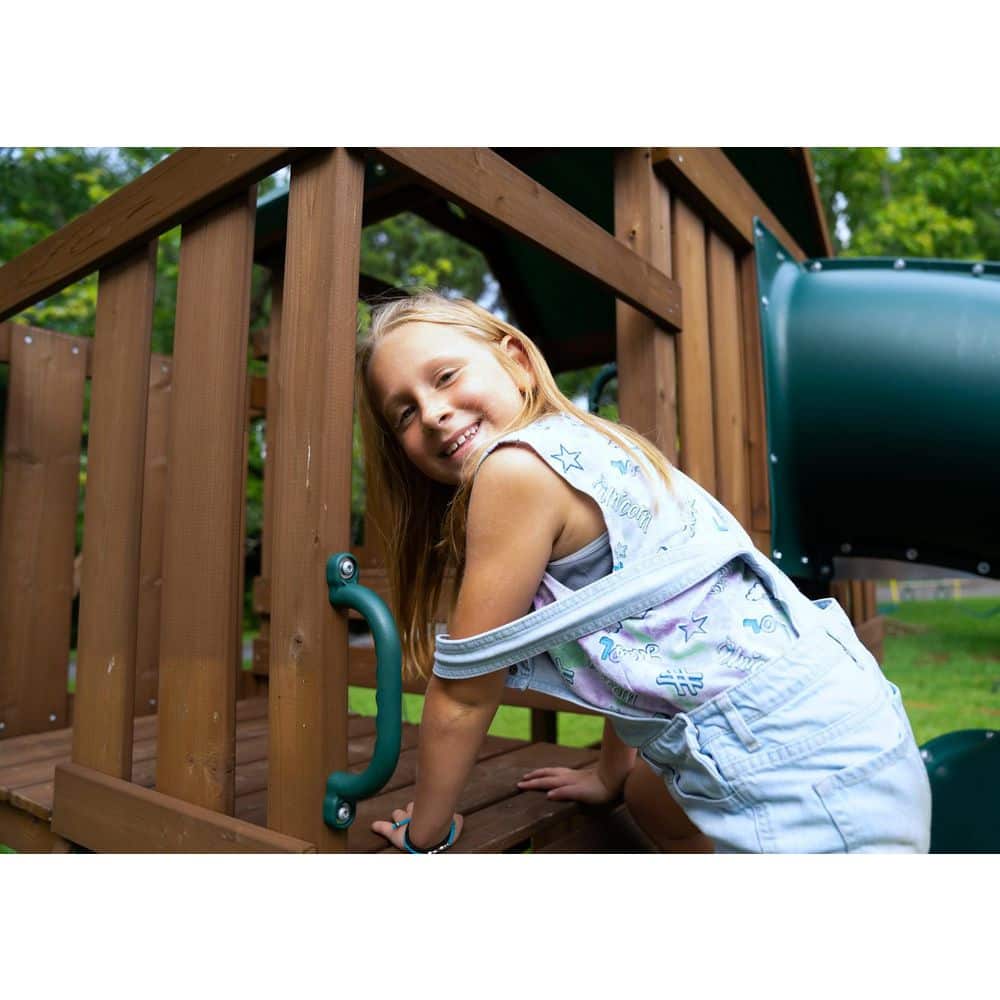 Tellico Terrace Wooden Swing Set with Tube and Wave Slides