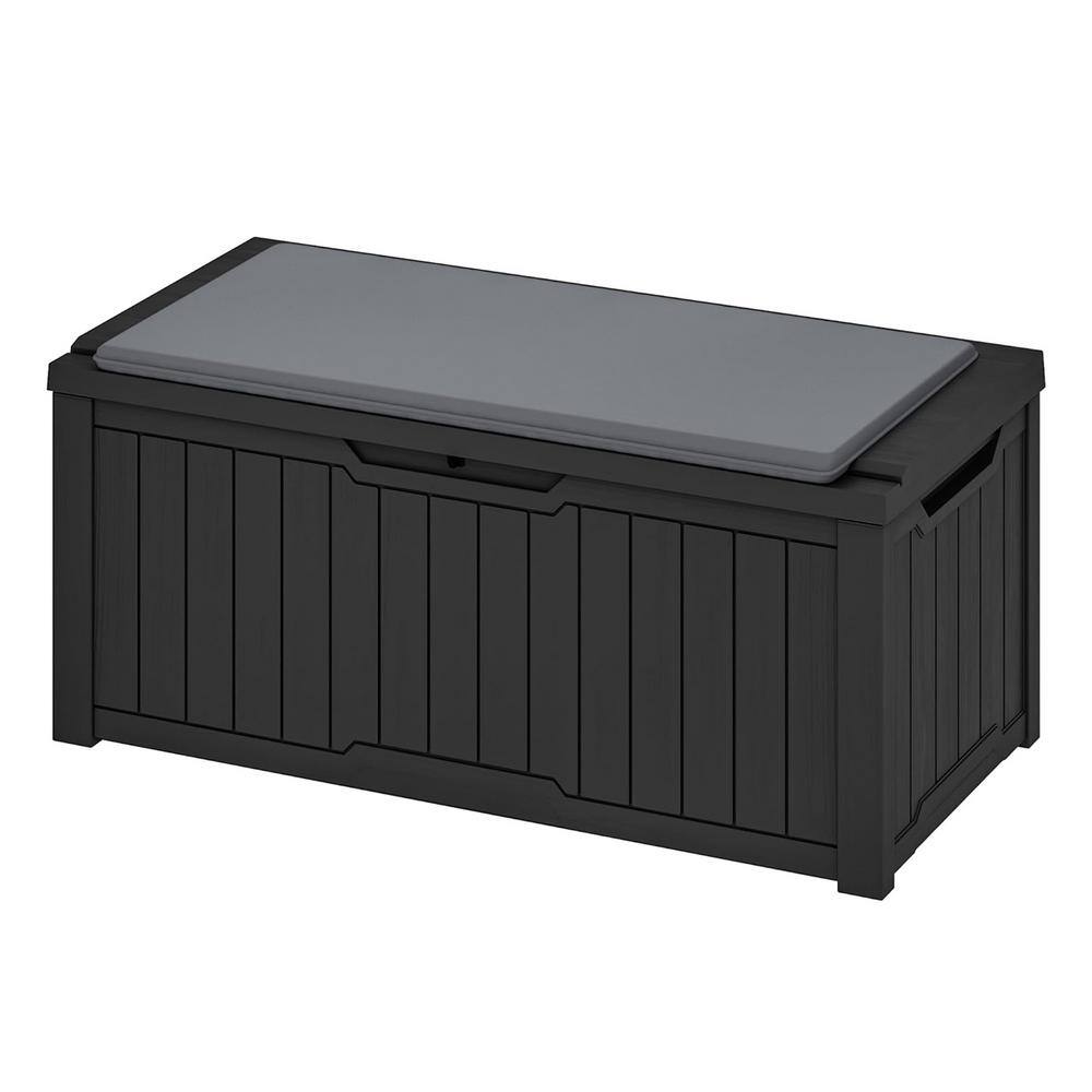 120 Gal. Large Black Resin Deck Box with Cushion Waterproof, Lockable