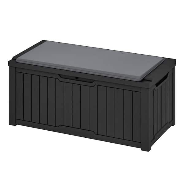 Unbranded 120 Gal. Large Black Resin Deck Box with Cushion Waterproof, Lockable