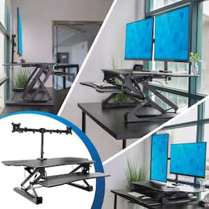 47 in. x 23 in. Rectangular Black Extra Wide Sit-Stand Desk Converter with Dual Monitor Mount