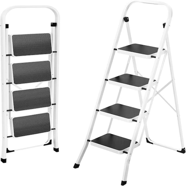 Unbranded 4-Step Portable Folding Heavy-Duty Steel Ladder w/Hand Rail, Wide Platform Steps, 330 lbs. Capacity