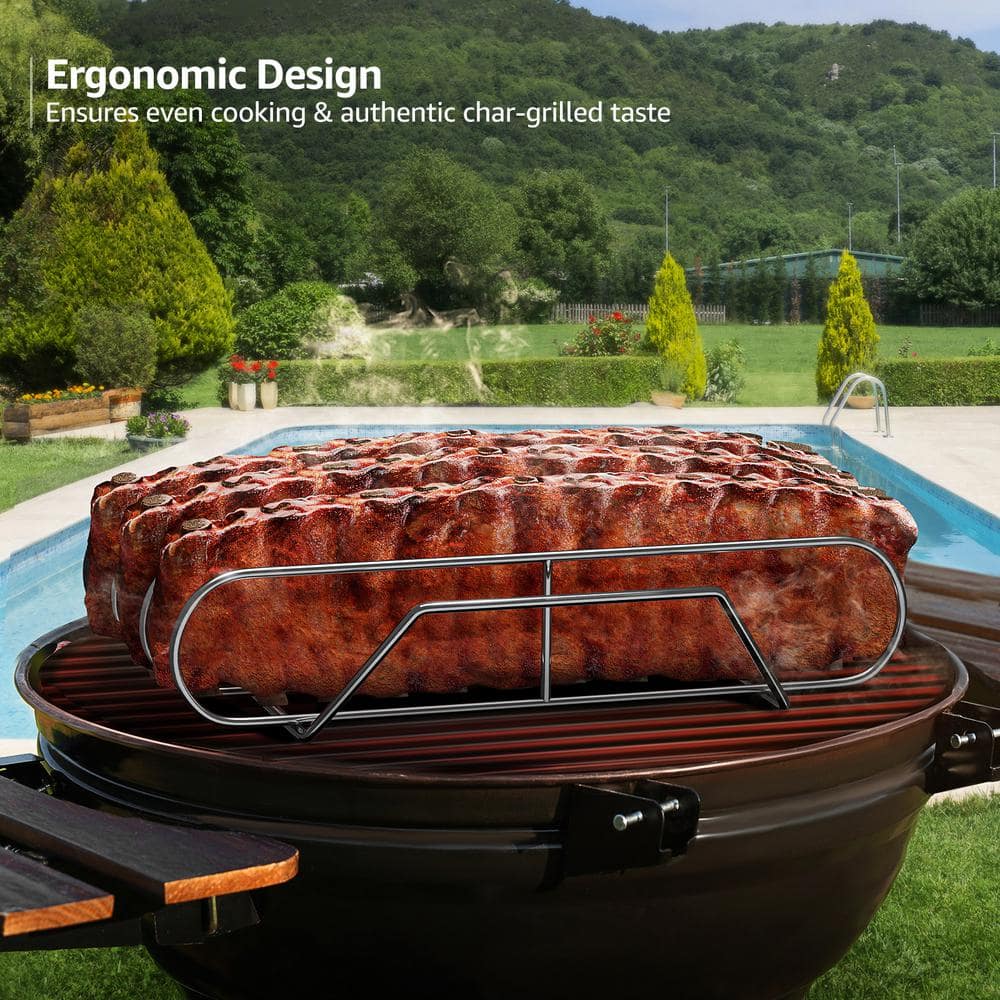 XL Silver Non-Stick Steel Rib Rack for Grilling