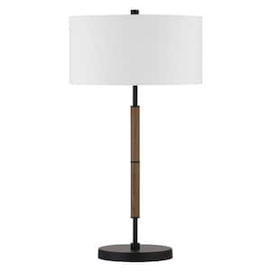 25 in. White Industrial Integrated LED Buffet Table Lamp with White Fabric Shade