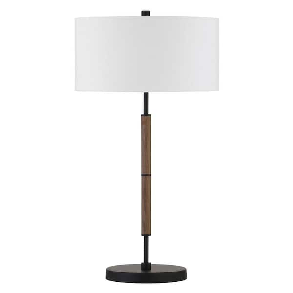 HomeRoots 25 in. White Industrial Integrated LED Buffet Table Lamp with White Fabric Shade