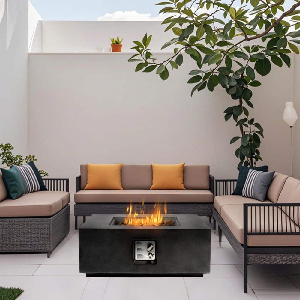 35 in. Outdoor Stone Propane Fire Pit Table, 50,000 BTU Stainless Steel Bur