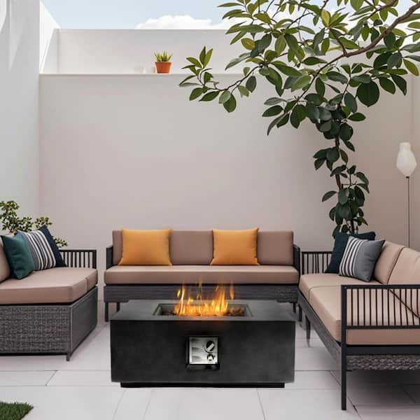 Unbranded 35 in. Outdoor Stone Propane Fire Pit Table, 50,000 BTU Stainless Steel Burner, Free Lava Rocks and Waterproof Cover