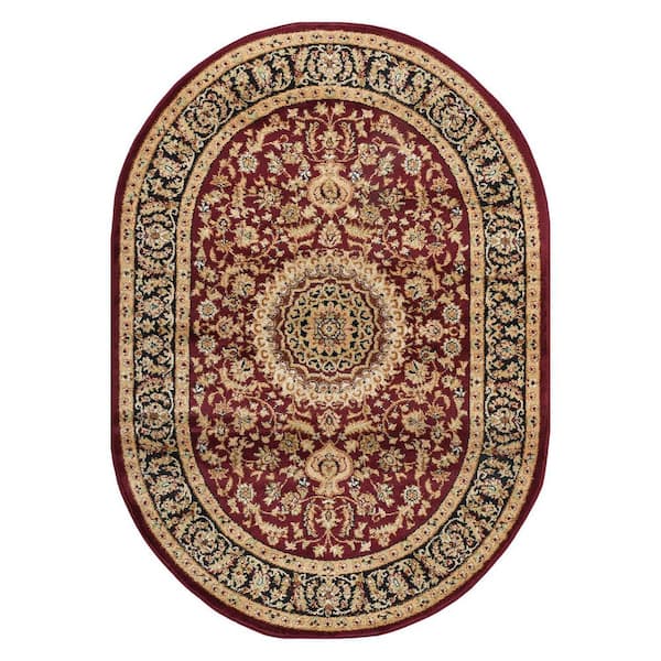 Traditional Medallion Burgundy 5 ft. x 7 ft.  Oval Indoor Area Rug