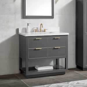 Allie 37 in. W x 22 in. D Bath Vanity in Gray with Gold Trim with Quartz Vanity Top in White with Basin
