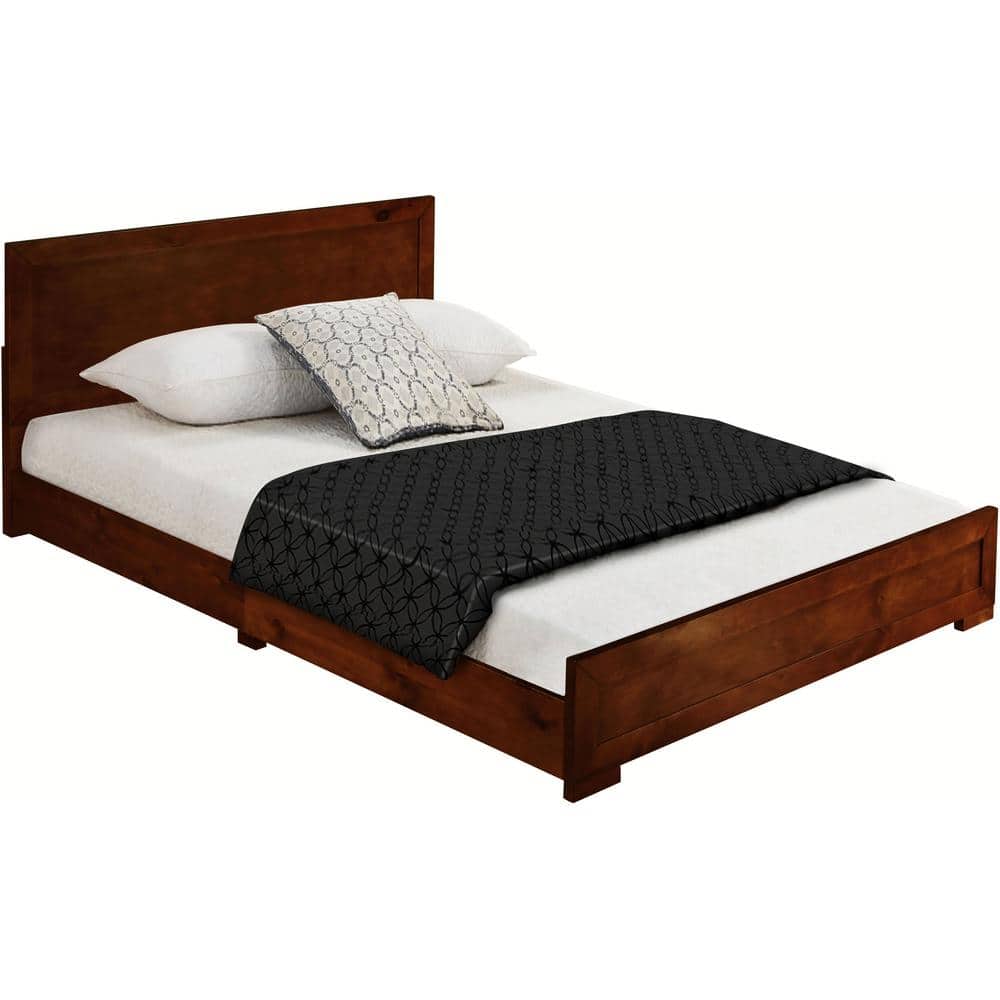 Trent Queen-Size Pine Wood Platform Bed in Walnut Finish
