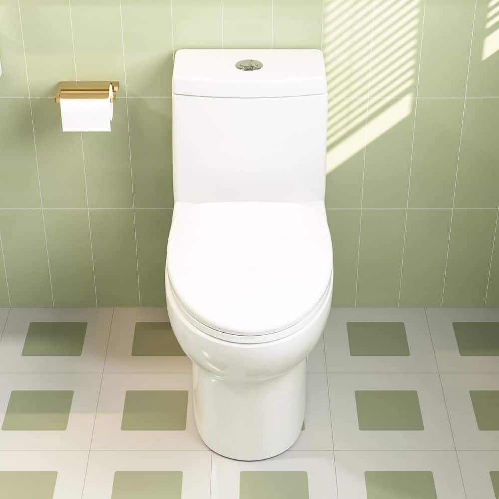 White Ceramic Elongated Dual Flush One-Piece Toilet