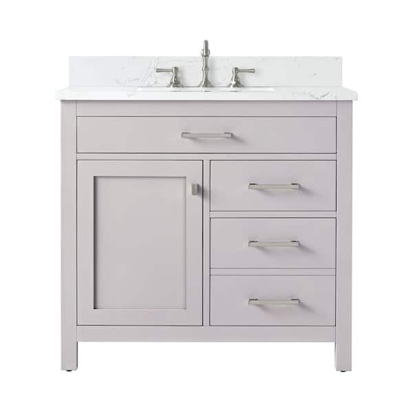 Jasper 36 in. W x 22 in. D Taupe Bath Vanity in with Carrara White Engineered Stone Top with White Sink