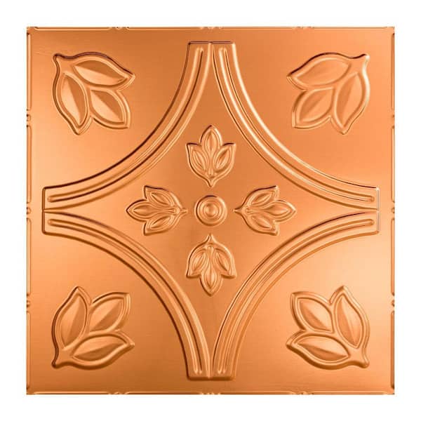 Fasade Traditional Style #5 2 ft. x 2 ft. Vinyl Lay-In Ceiling Tile in Polished Copper