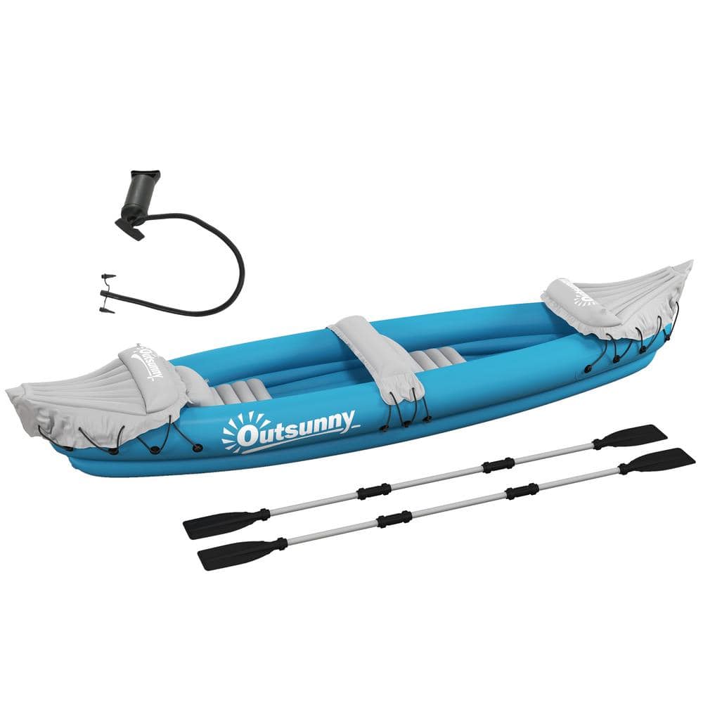 Outsunny 2-Person Inflatable Kayak with Paddles, Aluminum Oars, Repair ...