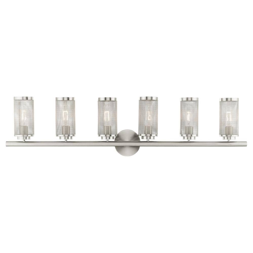 Industro Sleek 6-Light Brushed Nickel Vanity Sconce with Stainless Steel Mesh Shade