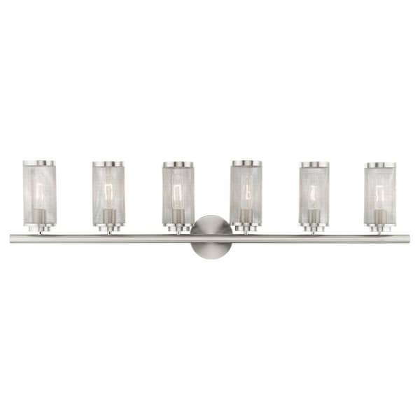 Sadler 44.5 in. 6-Light Brushed Nickel Vanity Light with Stainless Steel Mesh Shade
