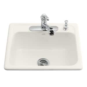 Mayfield Drop-In Cast-Iron 25 in. 3-Hole Single Bowl Kitchen Sink in Biscuit