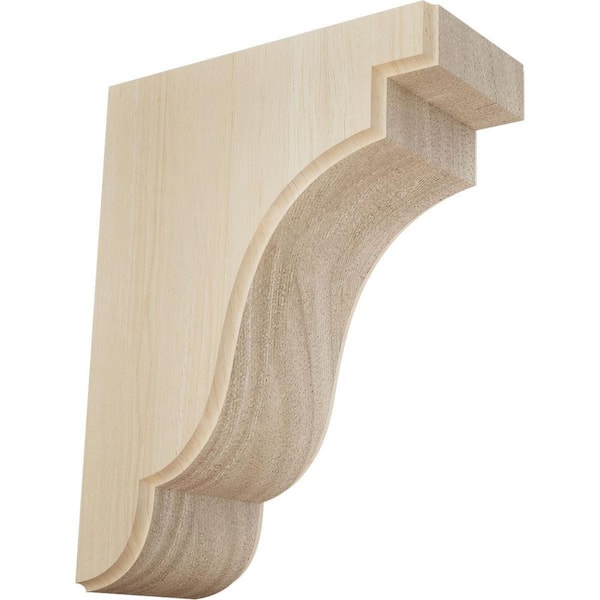 Ekena Millwork 3-1/2 in. x 7-1/4 in. x 9-1/2 in. Unfinished Rubberwood Bedford Corbel