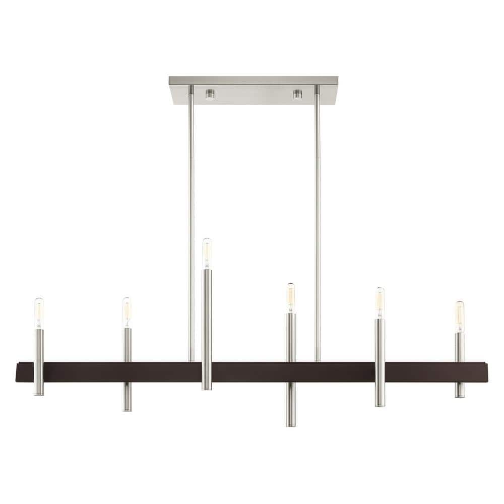 Elegant 6-Light Brushed Nickel & Crystal Chandelier with Bronze Accents
