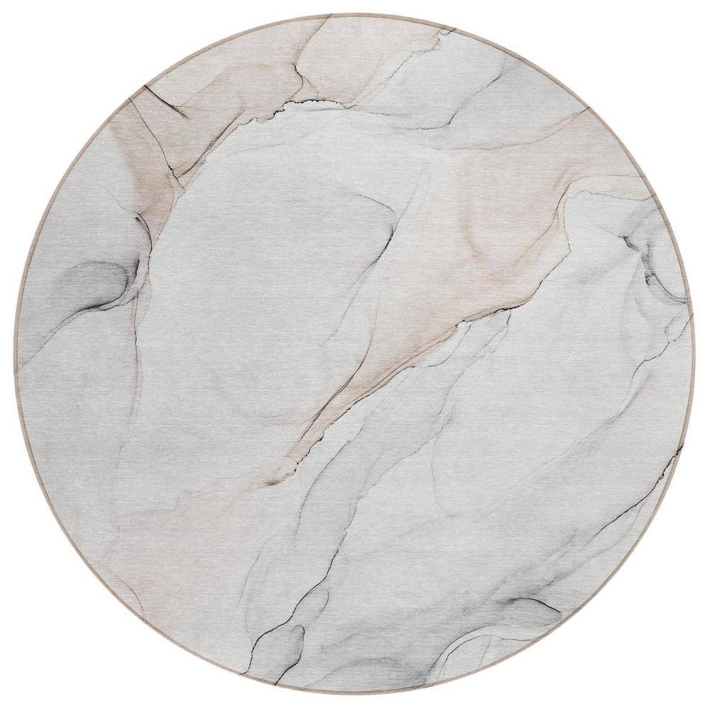 Beige Ivory and Gray 8 ft. Round Abstract Indoor / Outdoor Area Rug price history on PriceWatchPro