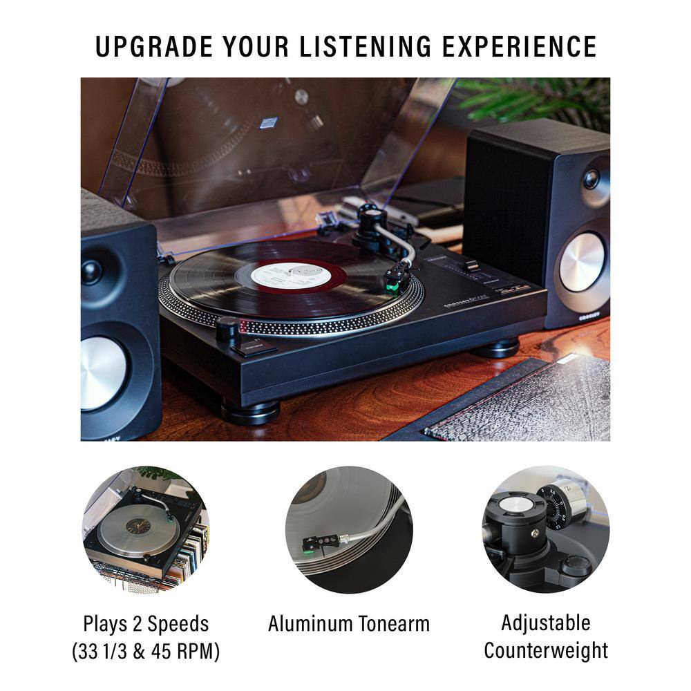Black Aluminum Turntable with Bluetooth and Stereo Speakers