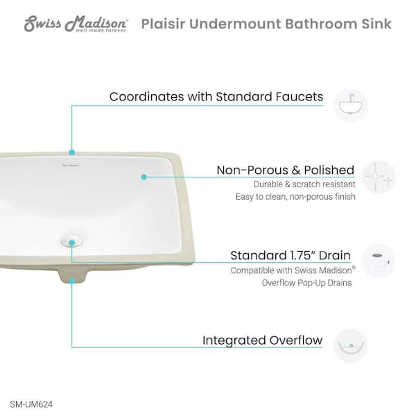 Plaisir 18 in. Rectangular Under-Mount Bathroom Sink in White