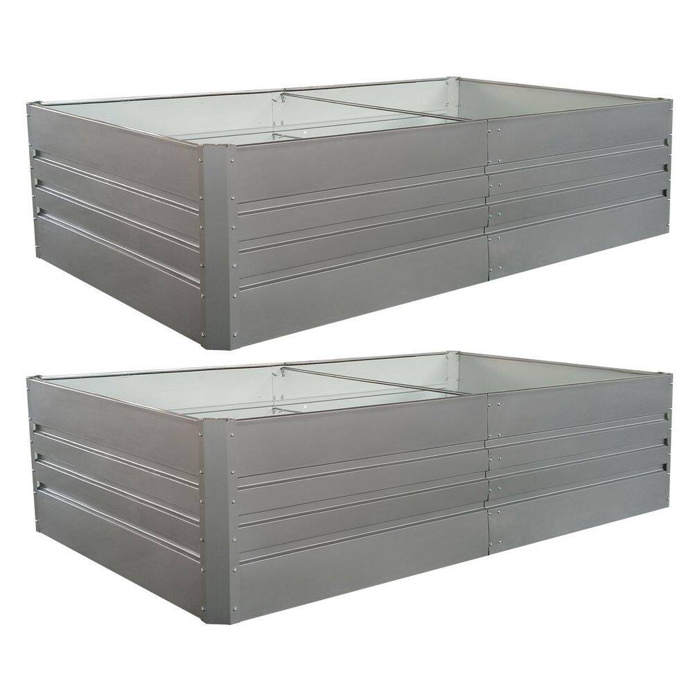 8 x 4 x 2 ft. Gray Rust-Proof Metal Rectangular Outdoor Garden Bed Planter 