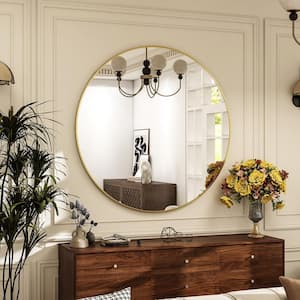 24 in. W x 24 in. H Round Metal Framed Wall Bathroom Vanity Mirror Gold