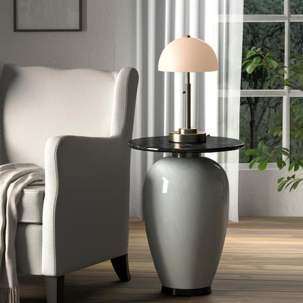 16 in. White Round Marble Top Tall Art Curved Base End Table
