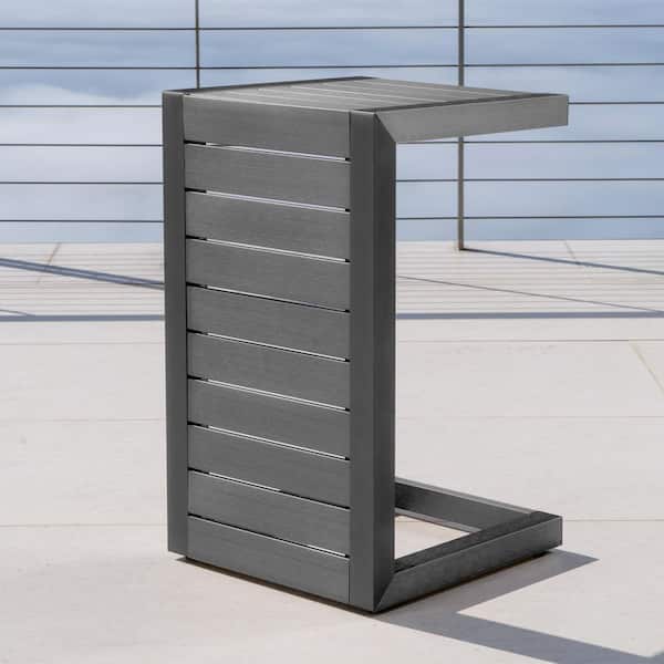 Unbranded Modern Aluminium C-Shaped Side Table Outdoor Accent Table Coffee Table End Table for Poolside Garden Patio, Grey