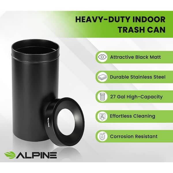 27 Gal. Black Stainless Steel Vented Indoor Open Top Commercial Garbage Trash Can