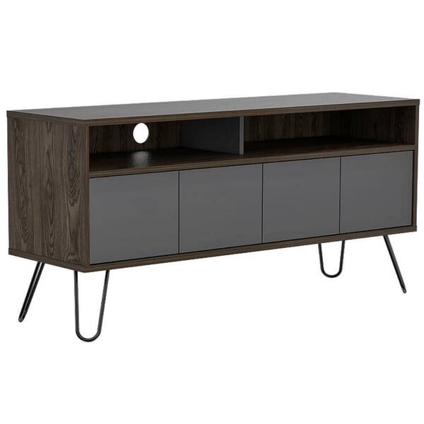 Benjara 49 in. Gray Wood TV Stand Fits TVs 55 in. with 2-Shelves